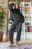 Big Softie Stripe Funnel Grunge Knit Black 